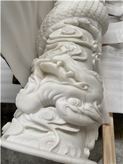 Jade White Marble Sculptured Temple Columns