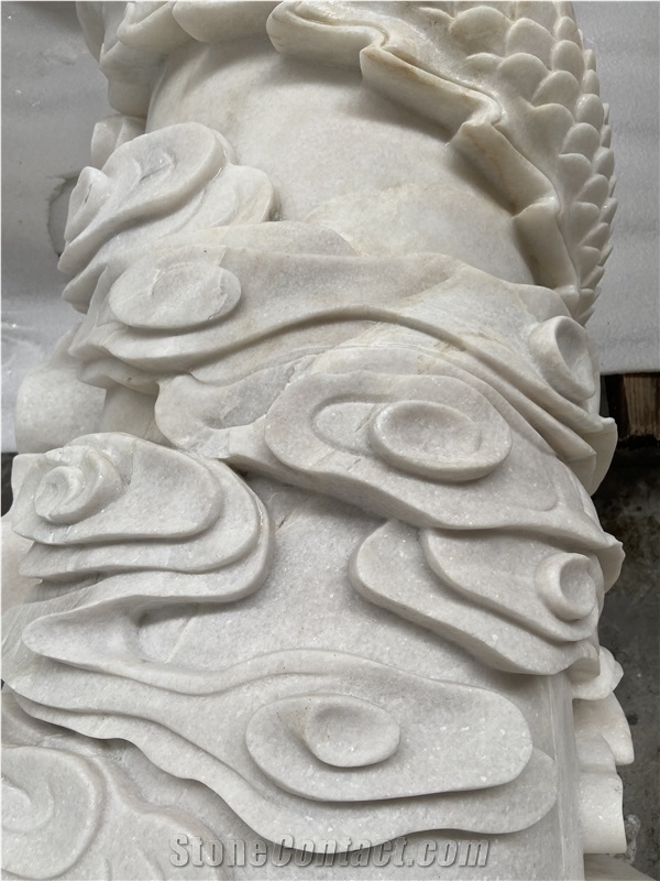 Jade White Marble Sculptured Temple Columns