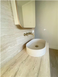 Super White Travertine Bathroom Vanity Counter