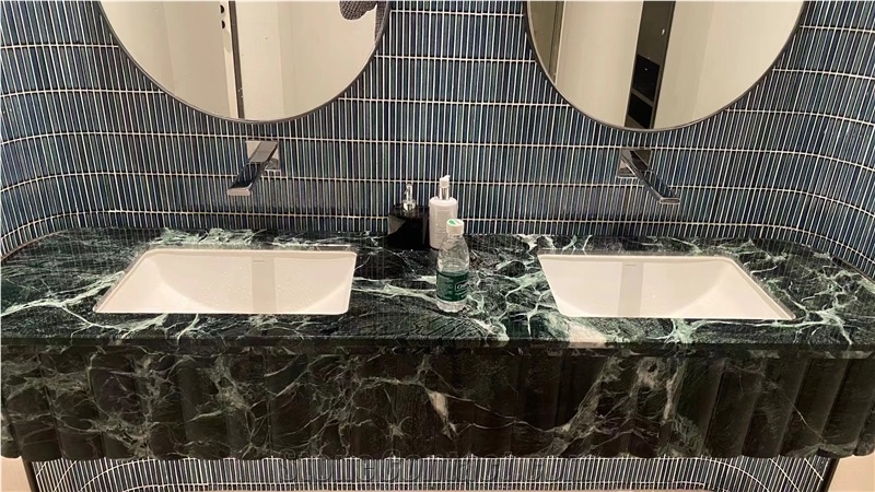 Verde Alpi Marble Bathroom Counter, Vanity Top Unit, Bath Top