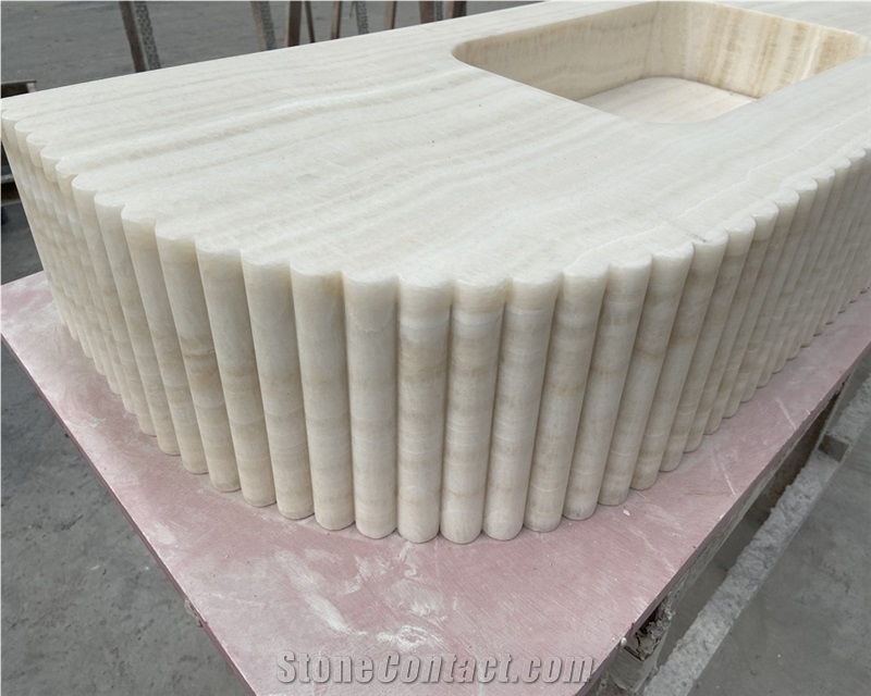 White Onyx Double Sinks In Fluted Edge For Bathroom Vanity