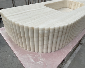 White Onyx Double Sinks In Fluted Edge For Bathroom Vanity