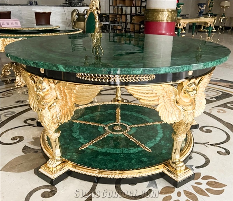 Advanced Craftsmanship Peacock Green Semiprecious Stone Table Tops
