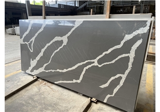 Artificial Stone Grey Texture Quartz Slabs- Glossy Surface