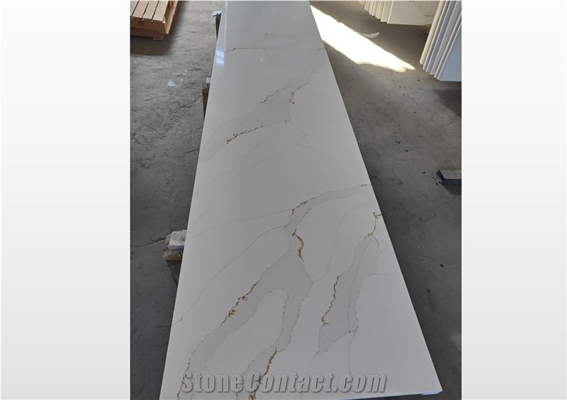 Cheap High-End Gold Calacatta Lines Quartz Slabs