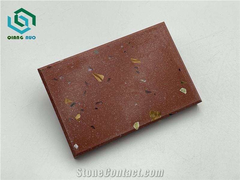 Chinese Deep Red Engineering Board Terrazzo Slabs