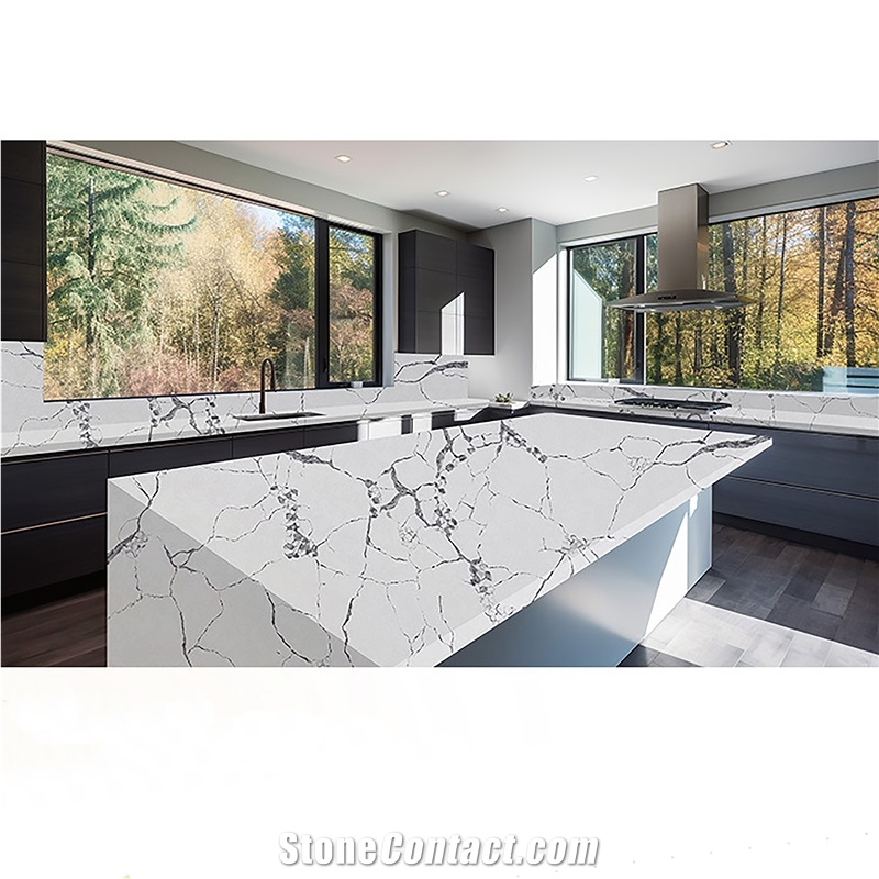 Chinese Fine Line Fish Belly White Artificial Stone Slabs