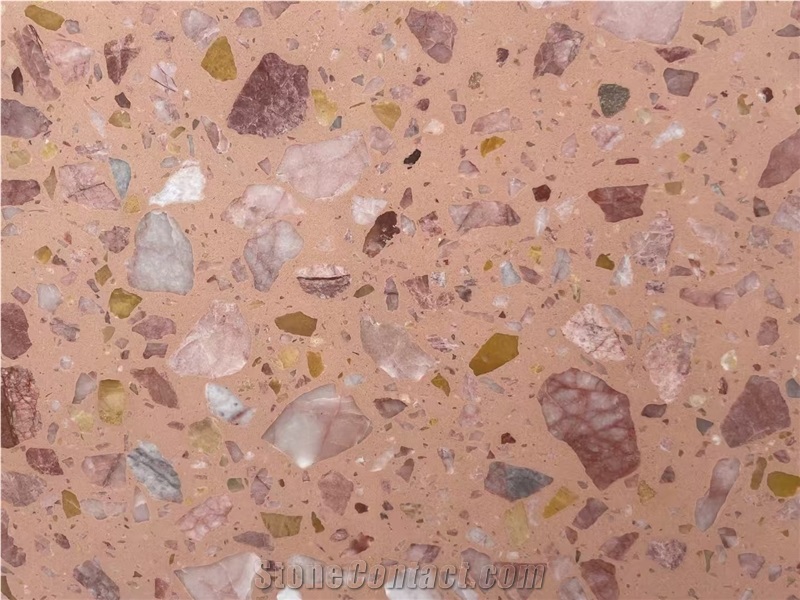 Chinese Pink Diamond Color Engineering Board Terrazzo Slabs