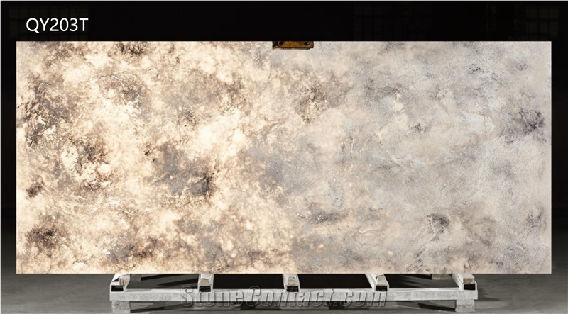 Cloud Transparent Mica Yellow Wall Artificial Stone Slabs