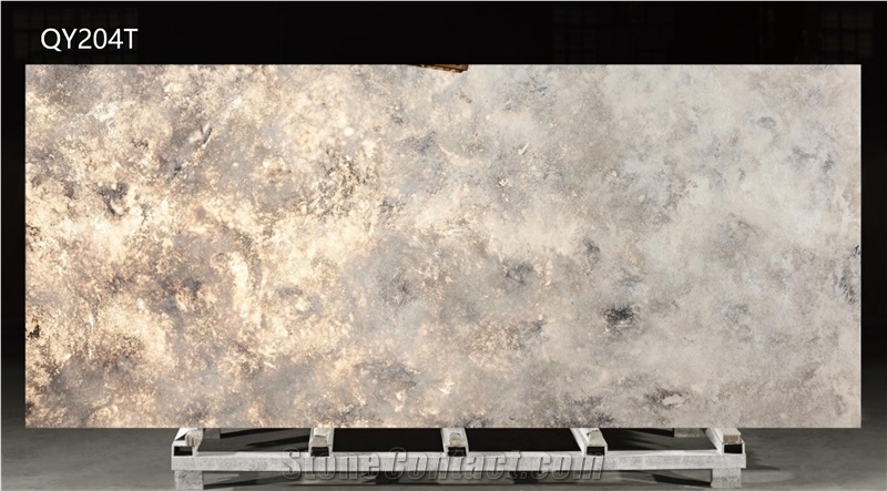 Cloud Transparent Mica Yellow Wall Artificial Stone Slabs