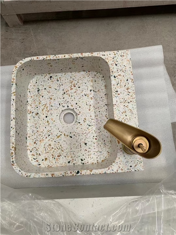 Colorful Colored Small Grain Terrazzo Washbasin Bathroom Sink
