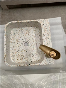 Colorful Colored Small Grain Terrazzo Washbasin Bathroom Sink