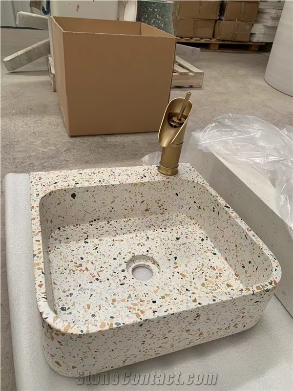 Colorful Colored Small Grain Terrazzo Washbasin Bathroom Sink