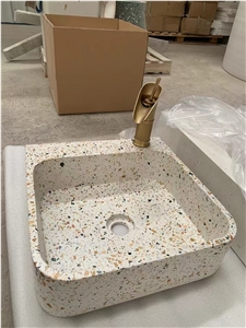 Colorful Colored Small Grain Terrazzo Washbasin Bathroom Sink