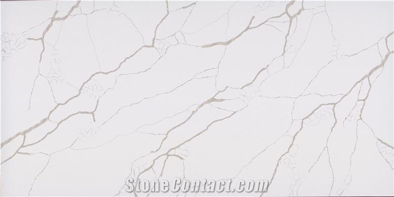 Golden Vein Fine Grain Pure White Quartz Slabs