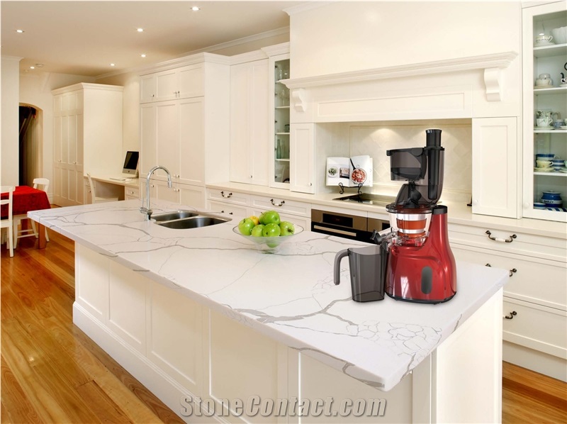 Golden Vein Fine Grain Pure White Quartz Slabs
