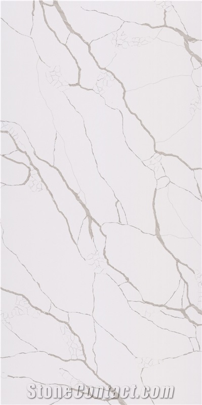 Golden Vein Fine Grain Pure White Quartz Slabs