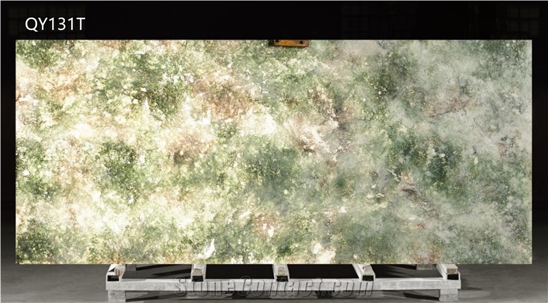Green Crystal Clear Artificial Translucency Quartz Slabs