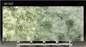 Green Crystal Clear Artificial Translucency Quartz Slabs