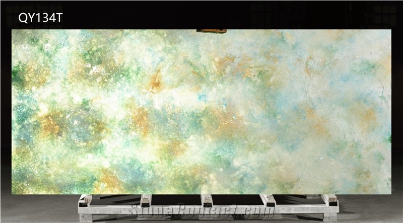 Green Crystal Clear Artificial Translucency Quartz Slabs