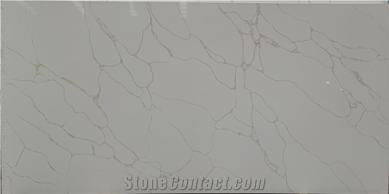 Light Yellow Vein Patterned Polished Surface Quartz Slabs