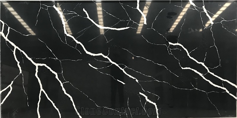 Lightning White Light Pattern Polished Surface Quartz Slabs