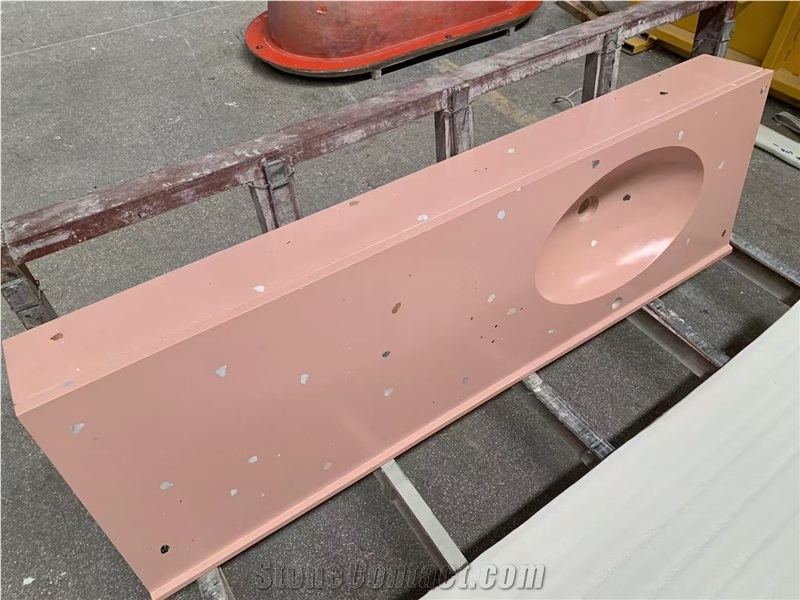Pink Customized Terrazzo Bathroom Top Integrated Terrazzo Sink