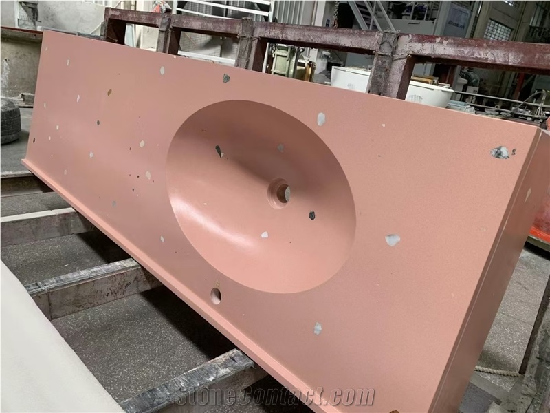 Pink Customized Terrazzo Bathroom Top Integrated Terrazzo Sink