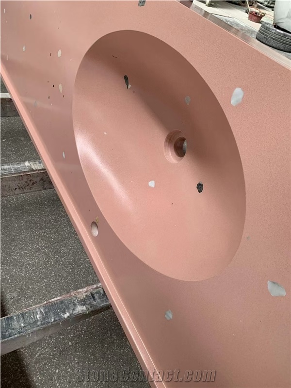 Pink Customized Terrazzo Bathroom Top Integrated Terrazzo Sink