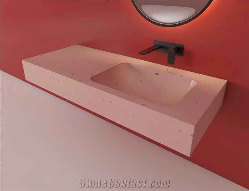 Pink Customized Terrazzo Bathroom Top Integrated Terrazzo Sink