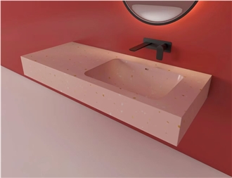 Pink Customized Terrazzo Bathroom Top Integrated Terrazzo Sink