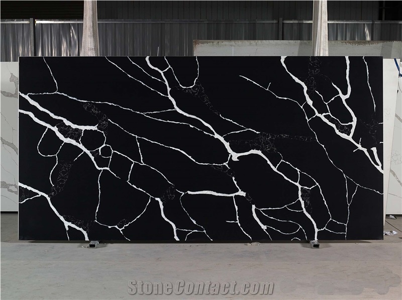 Shiny Interstellar Polished Black Quartz Quartz Slabs