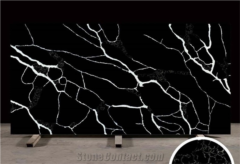 Shiny Interstellar Polished Black Quartz Quartz Slabs