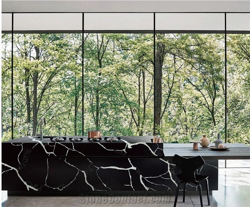 Shiny Interstellar Polished Black Quartz Quartz Slabs