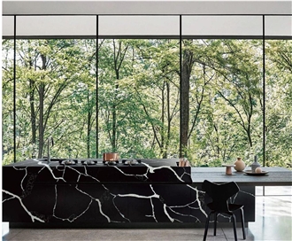 Shiny Interstellar Polished Black Quartz Quartz Slabs