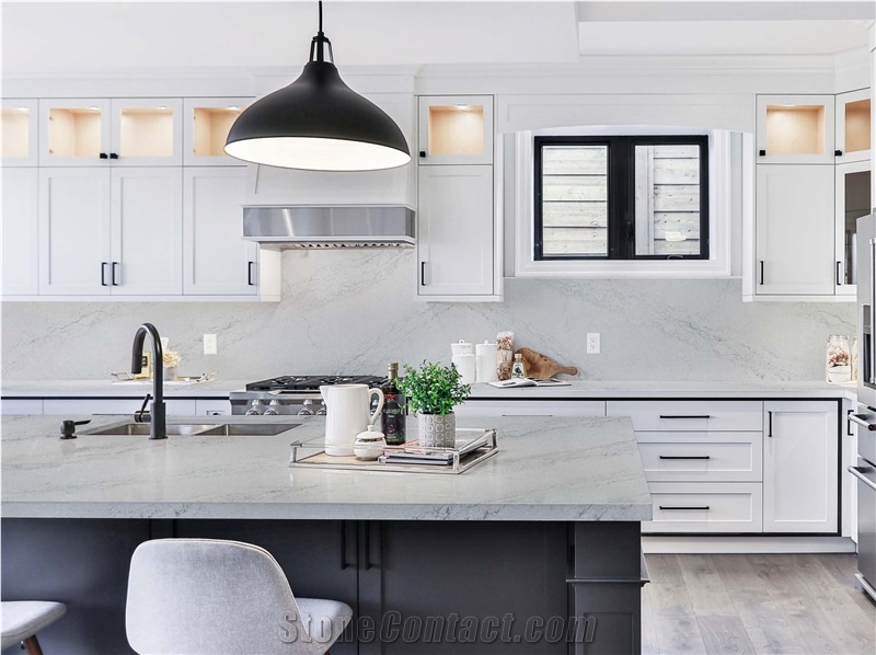 Striped Gray Polished Visual Engineering Board Quartz Slabs