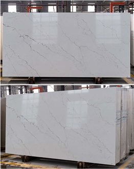 Surface With Fine Lines And Pure White Quartz Slabs
