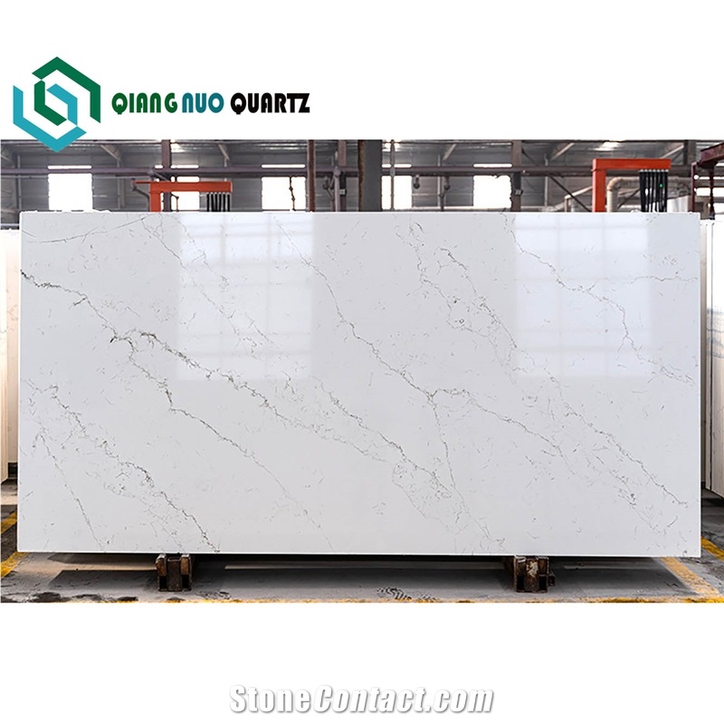 Surface With Fine Lines And Pure White Quartz Slabs
