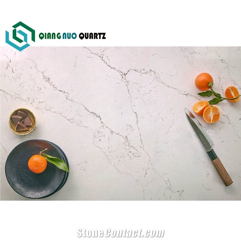Surface With Fine Lines And Pure White Quartz Slabs