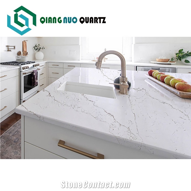 Surface With Fine Lines And Pure White Quartz Slabs