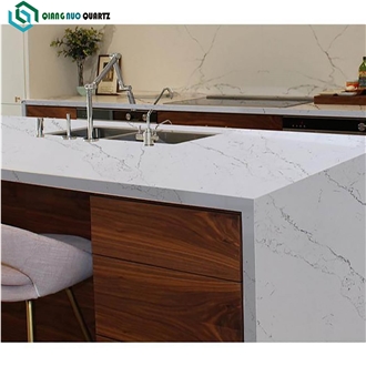 Surface With Fine Lines And Pure White Quartz Slabs