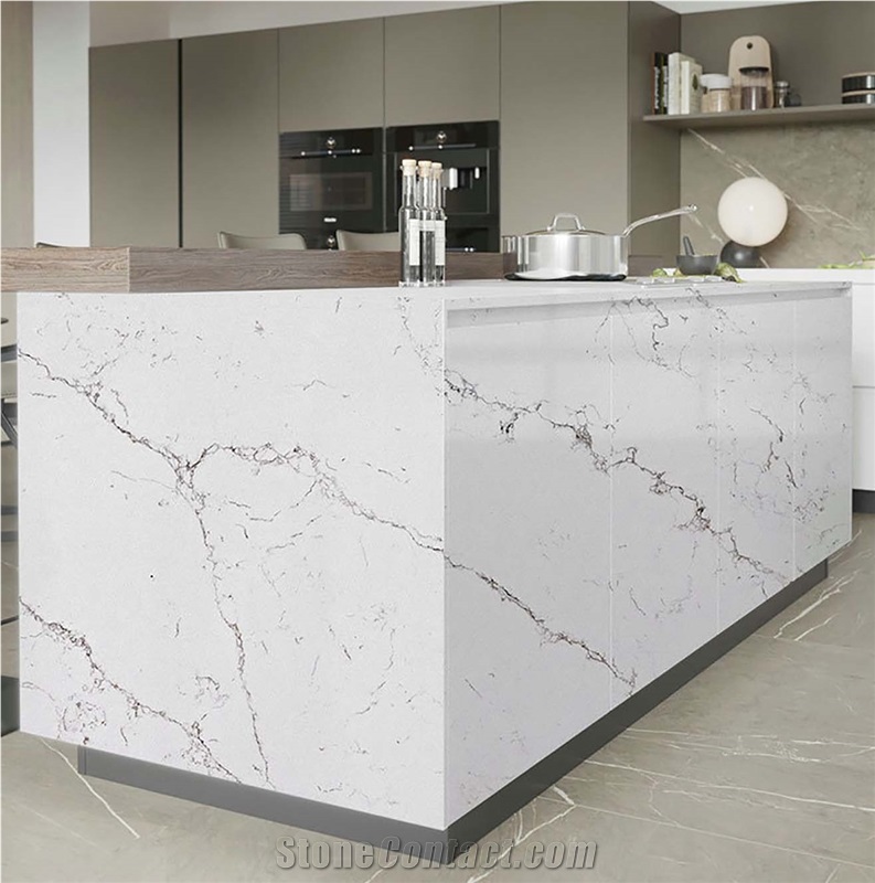 Surface With Fine Lines And Pure White Quartz Slabs
