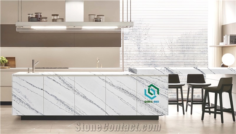 White Glitter Quartz Polished Luxury Style Kitchen Countertop