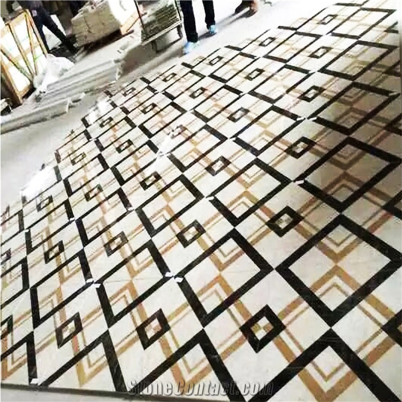 3D Marble Waterjet Inlay Hotel Floor Design Medallion Tiles