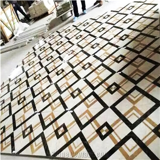 3D Marble Waterjet Inlay Hotel Floor Design Medallion Tiles