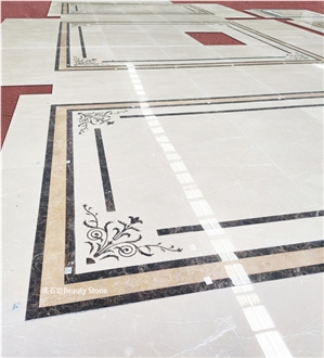 Beige Marble Inlay Medallion Waterjet Pattern Tiles