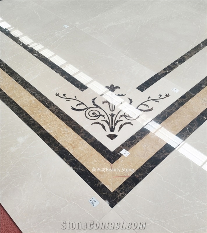 Beige Marble Inlay Medallion Waterjet Pattern Tiles