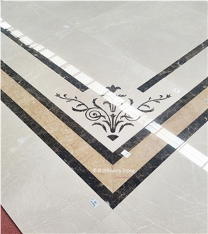 Beige Marble Inlay Medallion Waterjet Pattern Tiles