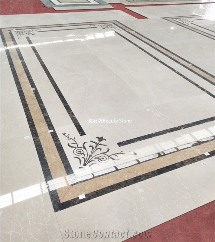 Beige Marble Inlay Medallion Waterjet Pattern Tiles