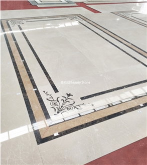 Beige Marble Inlay Medallion Waterjet Pattern Tiles